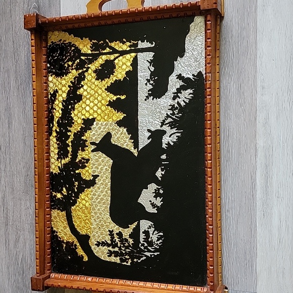 Vintage Serving Tray with Deer Silhouette - Beautiful Art Deco Design with Wood - Picture 4 of 15